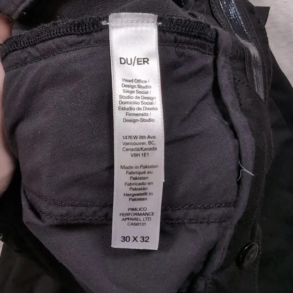 DUER Smart Stretch Pants Mens 30x32‎ (30x31) Black Slim Fit Dress Chino Travel